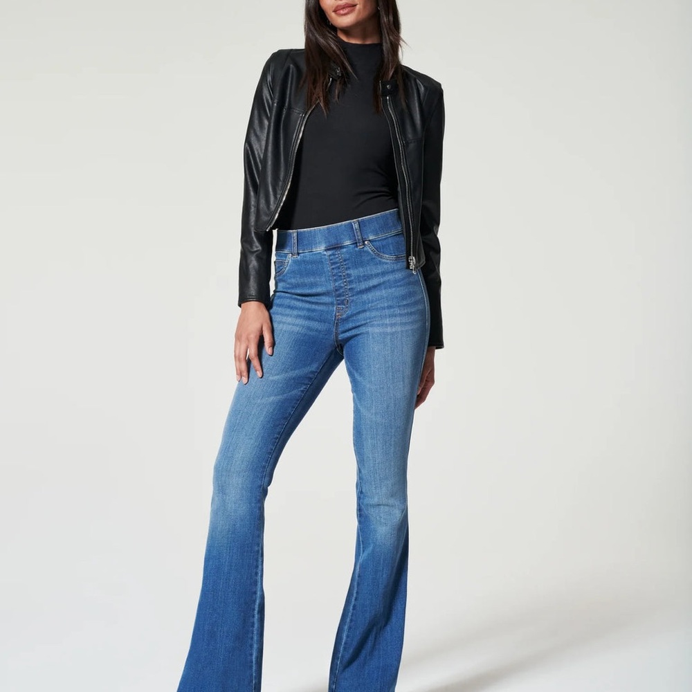 NWT SPANX Medium Blue High-Rise Flare Jeans